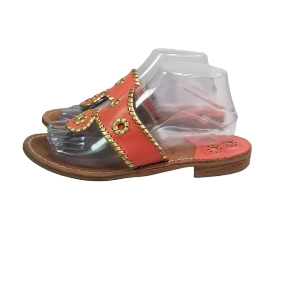 Jack Rogers Nantucket fire coral gold leather flip flop sandals - Picture 1 of 10